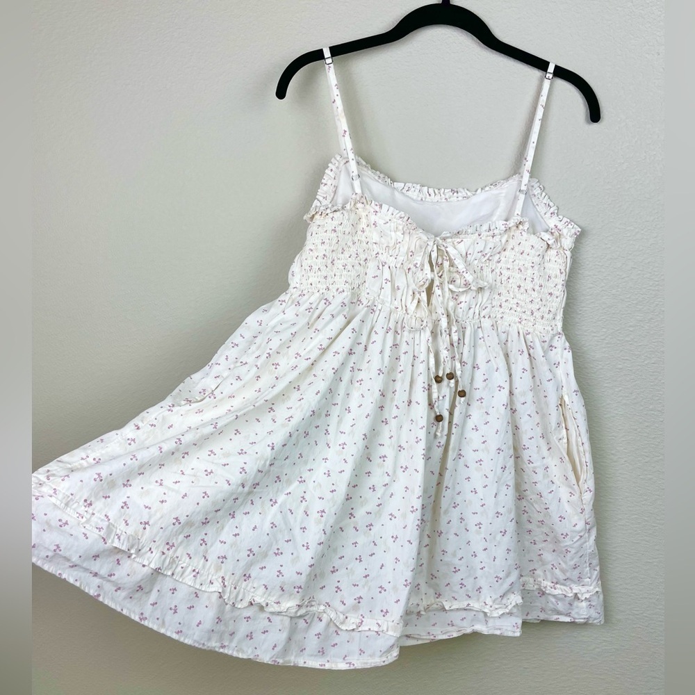 Free People Women's Small Gabby Cotton Mini Dress Sundress White Mini Cherry All - Picture 12 of 16